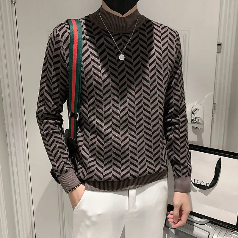 Spring Autumn Korean Casual Fashion Knitted Sweater Man Half High Neck Long Sleeve Male Pullover Basic Tops Jumpers Ropa Hombre