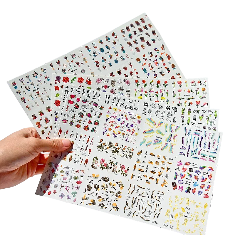 라벤더 네일 워터 데칼, 추상 기하학적 네일 아트 전송 스티커, 튤립 꽃 슬라이더 데칼, 네일 장식, 12 패턴 