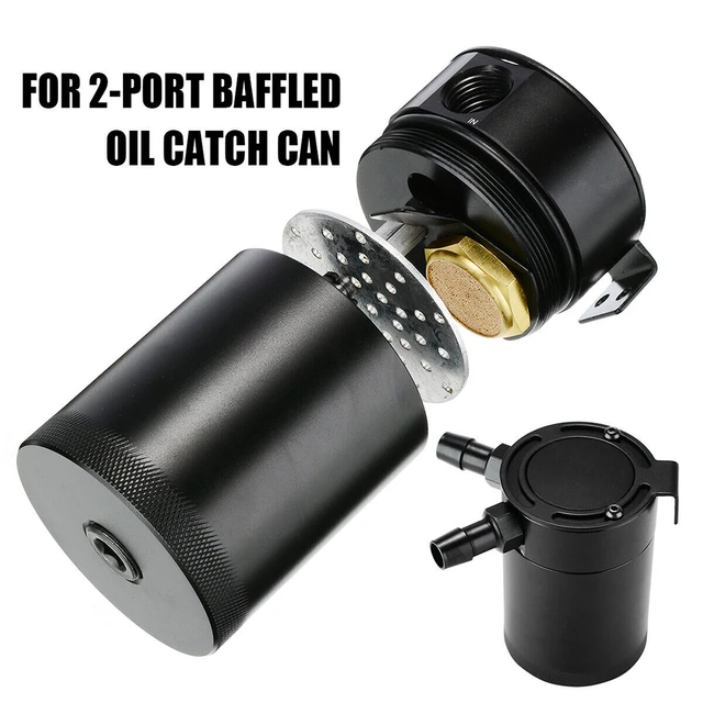 Universal Racing Baffled Aluminum Oil Catch Can 2 Port Oil Catch Tank  Reservoir for Car Black