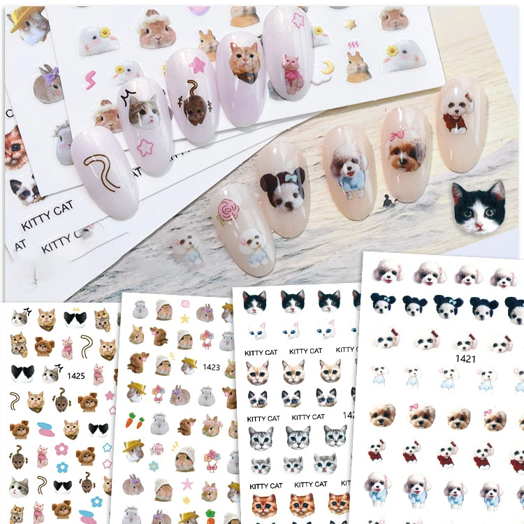 Lovely Pet Rabbit Dog Cat Malta Ragdoll Nail Stickers Pet Lover Animal Kawaii Accessori Manicure Nail Art Autoadesivo