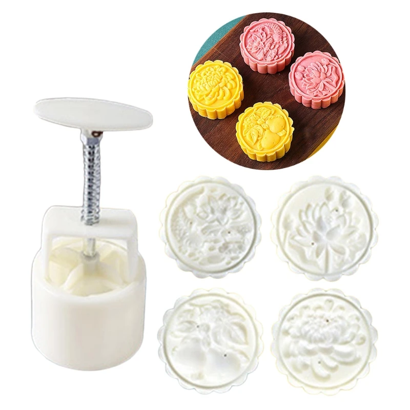 

Mooncake Moulds 75g Hand Press Mooncake Stamp Mooncake Cutter Pastry Gadgets Moon Cake Maker with 3D Flower Fish Pattern