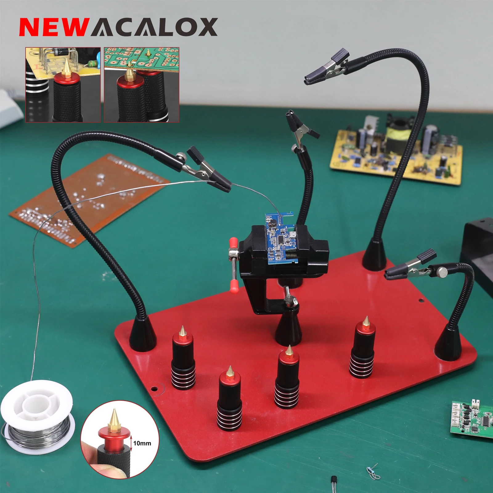 NEWACALOX Welding Workshop Station Soldering Helping Hand with Magnetic Flexible Arm Spring PCB Clips for Electronic Repair newacalox 360° adjustable pcb holder with 2pcs magnetic flexible soldering third hand welding repair helping hands station