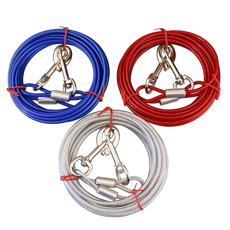 

High Quality 5mm*3m Lengthen Steel Wire Dogs Rope Chain Double-end Dogs Leash Cable Dual Heads Metal Hooks Lead