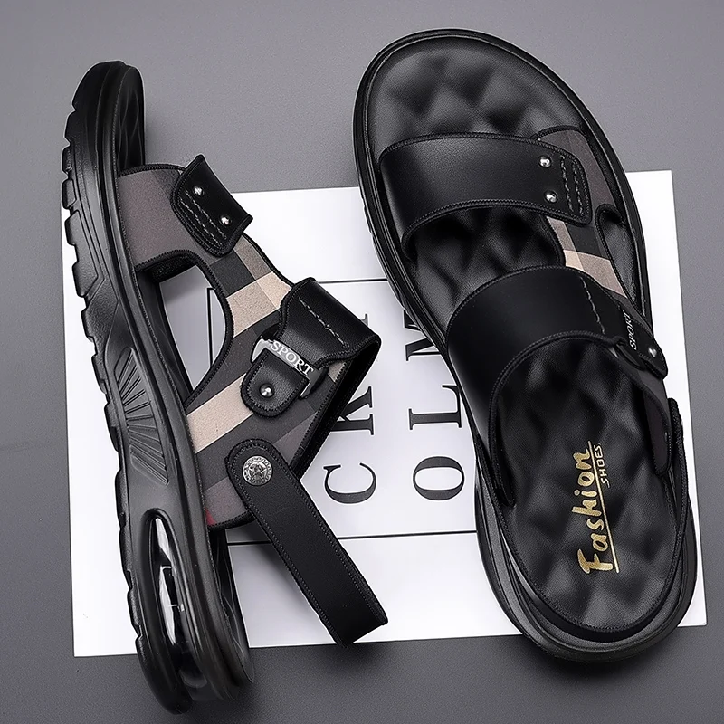 

New Men Slippers Men Shoes Outdoor Flip Flops Soft Sandals Stripes Casual Summer Male Fashion Leather Chaussures Femme Slippers