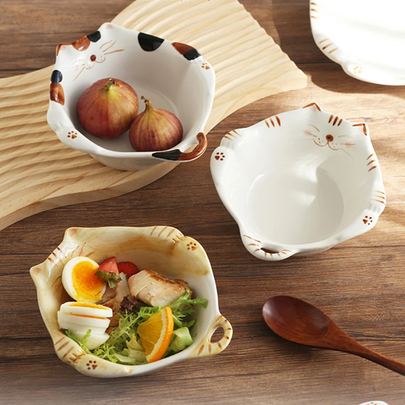 Cartoon Cat Ceramic Plate Cute Cat Shaped Dining Plate Irregular Salad Bowl Japanese Tableware Main Course Decoration