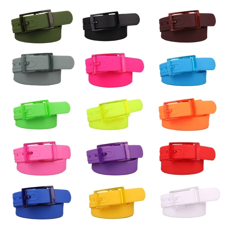 

Simple Adult Unisex Waist Belt Matte Vintage Buckle Silicone Fashion Rectangle Buckle Belt for Security Checking