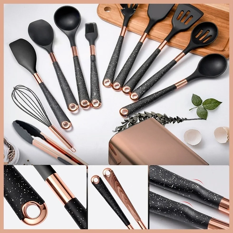 Silicone Cooking Utensil Turner Soup Spoon Spatula Scoop 1 Pack with Rose Gold Plated Handle Kitchenware Nonstick Kitchen Accessories kitchen utensils