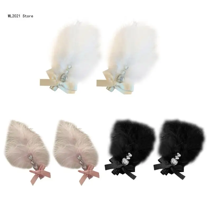 

Elegant Feather Hair Clip for Bride FlapperCostume Hair Dress Clip Bowtie Furry Side Clip Non-slip Hair Barrettes