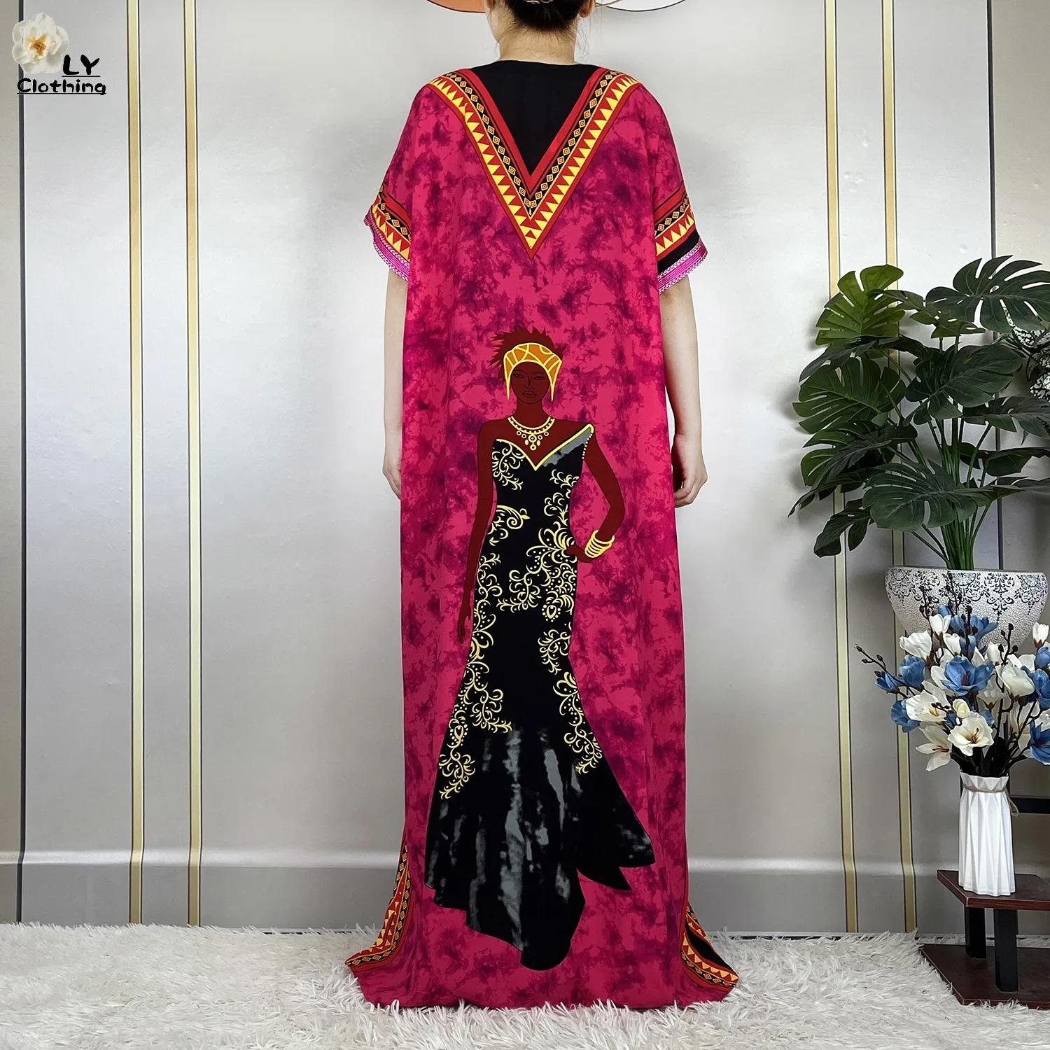 2023 New African Style Short Sleeve Dresses Cotton Pattern Printing Muslim Loose Robe Women Elegant Dress African Abaya Clothes 6