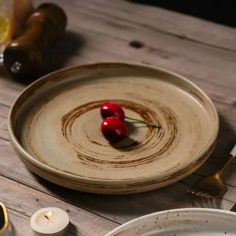 Japanese Ceramic Dinner Plate Steak Food Tray Tableware Straight Edge Flat Plate Salad Pasta Dish Dinnerware