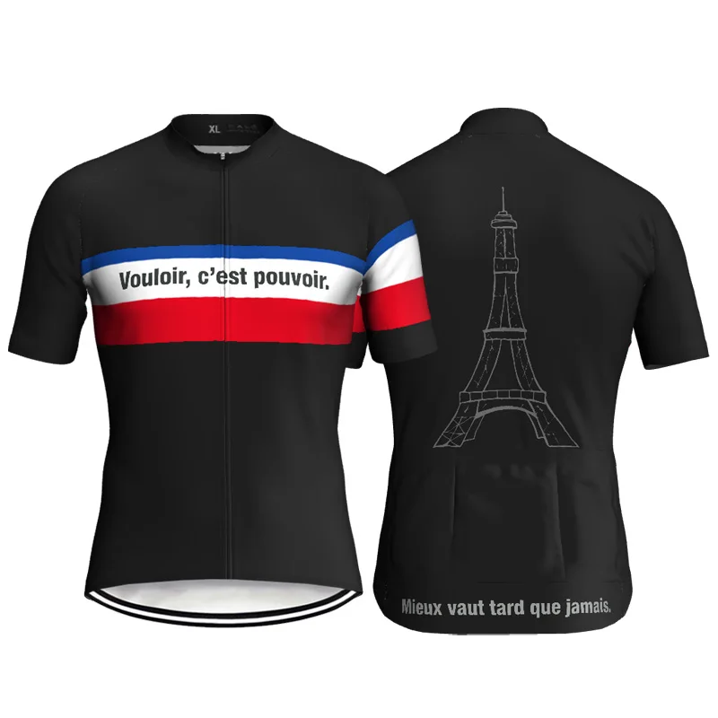 

France Men Short Sleeve Cycling Jersey Black Jacket Bicycle Shirt Wear Road Downhill Mountain Race Breathable Sport Bike Top