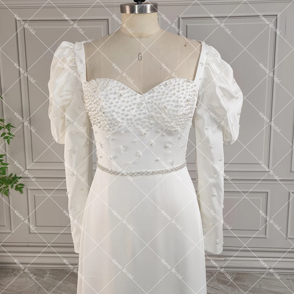 chinese dress ladies Sharon: White 1980s Gown with Rouched Long Sleeves – Juniper Lane main image 0