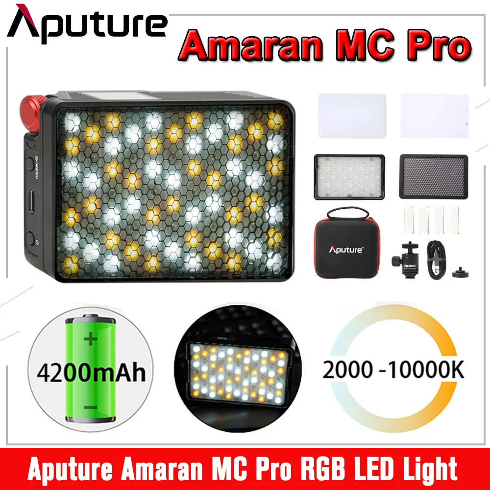Aputure MC Pro RGBWW LED 비디오 라이트 2000K-10000K IP65 마그네틱 어트랙션 디퓨저 사진 조명, Vlog 사진 스튜디오용
