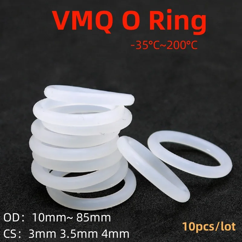 

10Pcs/lot VMQ White Silicone Ring Gasket Thickness CS 3/3.5/4mm OD 10mm~85mm Food Grade Waterproof Washer Rubber Insulate O Ring
