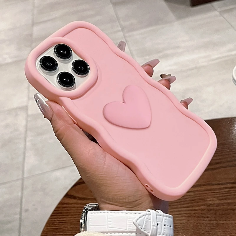 Romantic 3D Love Heart Wavy Silicone Phone Case – Shockproof Soft Cover
