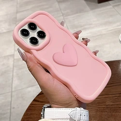 Romantic 3D Love Heart Wavy Silicone Phone Case - Shockproof Soft Cover for Honor X7 (AX Pink)
