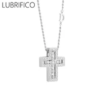 Collier croix double couche en argent sterling 925 avec pendentif entièrement pavé de diamants de laboratoire pour femme, bijoux fins pour mariage et soirée 1