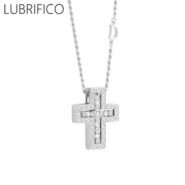 Collier croix double couche en argent sterling 925 avec pendentif entièrement pavé de diamants de laboratoire pour femme, bijoux fins pour mariage et soirée 1