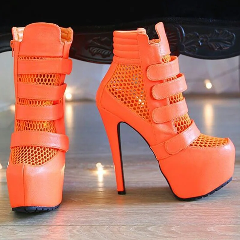 Platform Net Shinback Leather Ankle Boots Sexy Pointed Toe Thin Heel Hook New Arrival Autumm/Winter Modern Boots