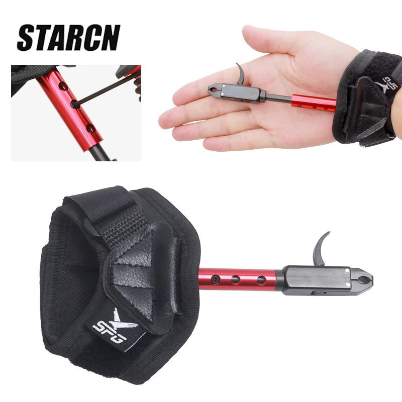 Archery Bow Release Trigger PU Metal Red Adjustable Trigger Wrist Strap Compound Bows Release Aid Shooting Hunting Accessories