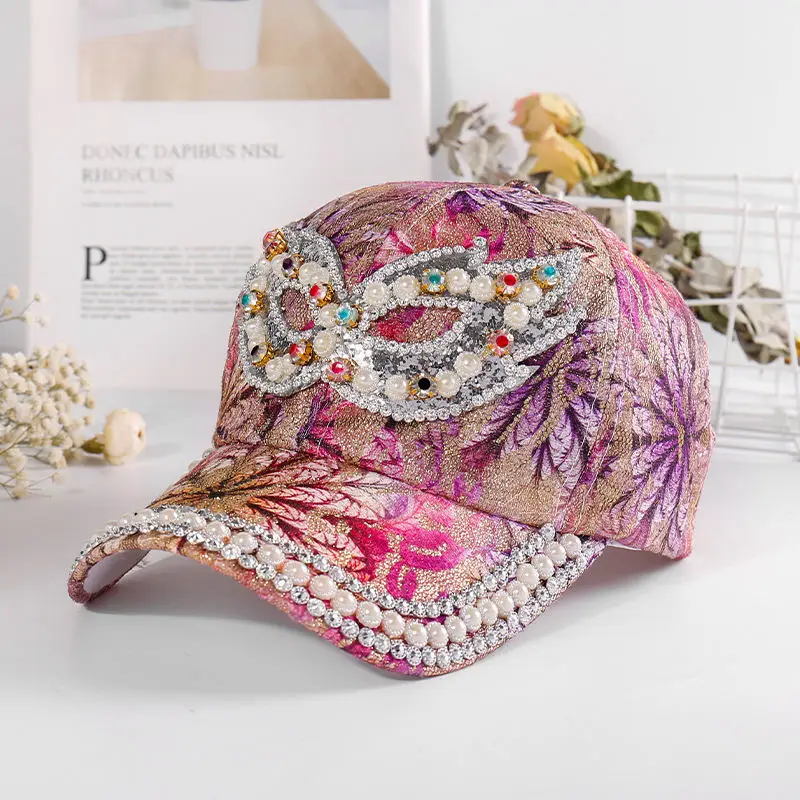 HOT New Rainbow Lace Cat Eye Baseball Cap Ladies Outdoor Sunshade Sunscreen Fashion Hip Hop Style With Diamond Reflective Gift