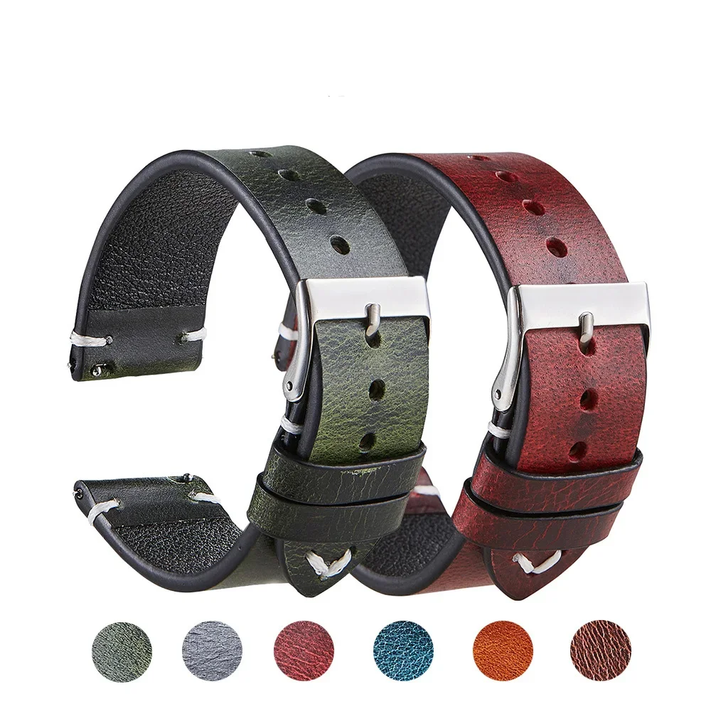 

Vintage Oil Wax Discolored Cowhide Watchband Quick-release Ultra-thin Genuine Leather Strap 18mm 20mm 22mm