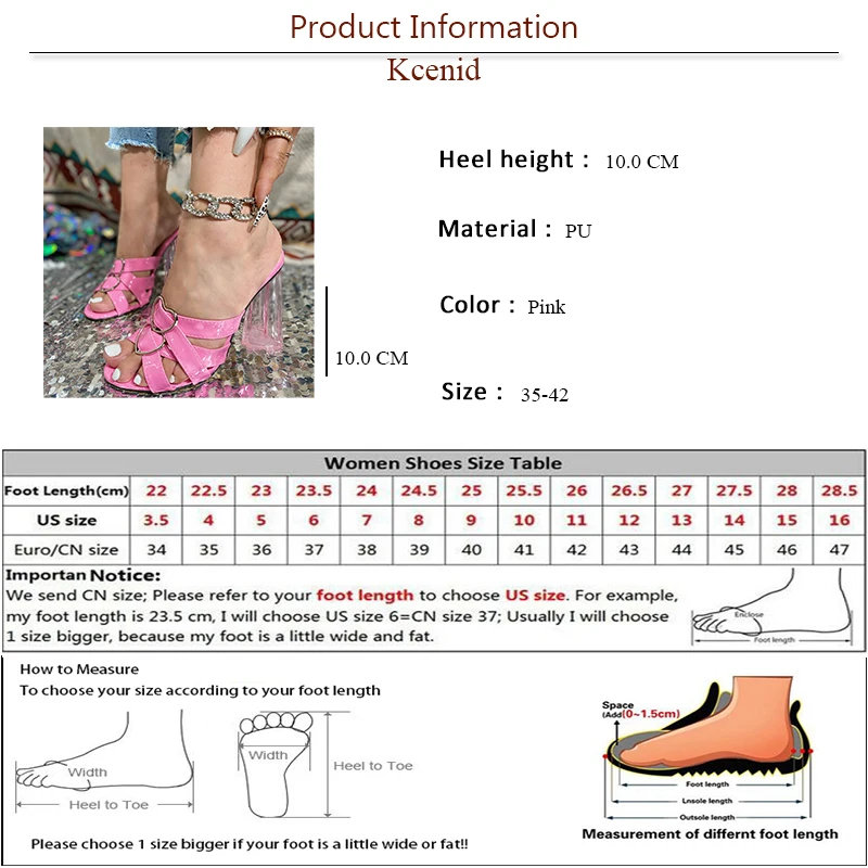 Kcenid Summer Narrow Band Button Women Slippers Street Style Design Transparent Square High Heels Metal Buckle Women Sandals