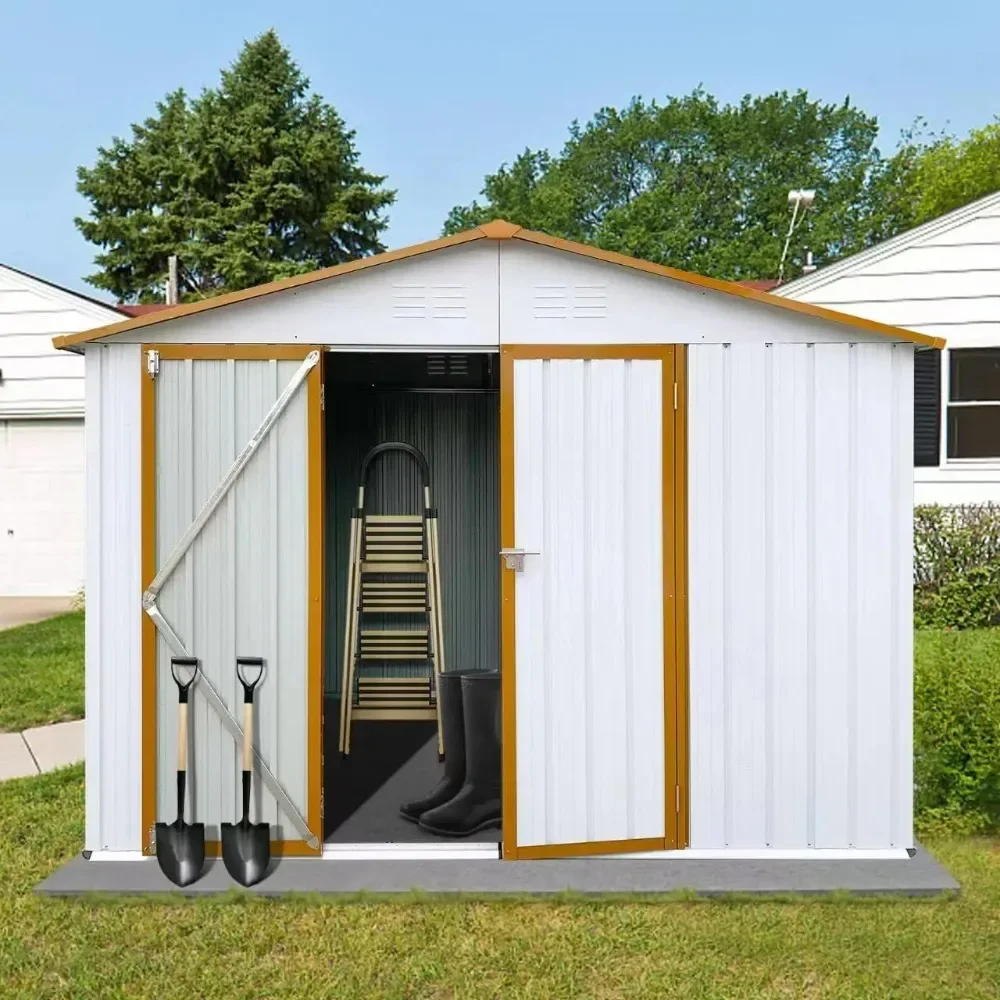 

8x6 FT Metal Garden Sheds with Anti-Collision Protection on Corner,Shutter Vents,Outdoor Storage Shed,Tall Door W/Latch