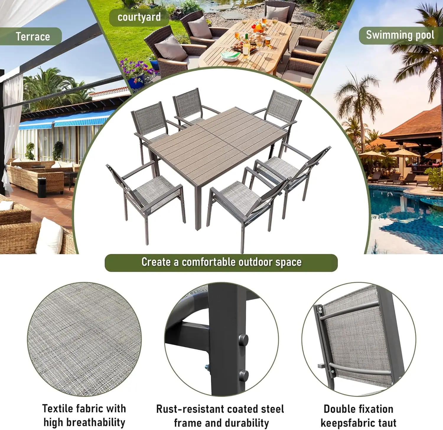 7 Piece Patio Dining Set Outdoor Furniture Set 6
