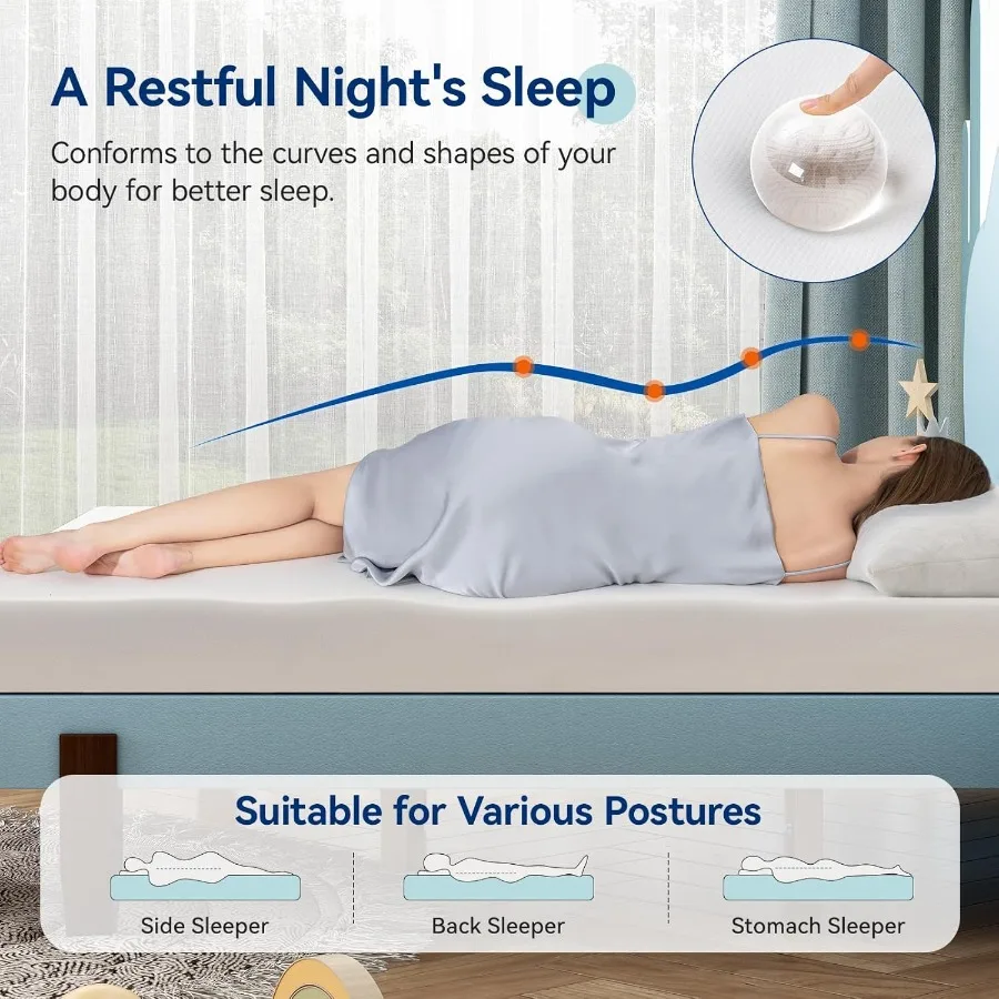 Memory Foam Mattress with Soft Plush Feel for Ultimate Comfort in Bedroom or Guest Room Queen Size White Grey Color Dimensions