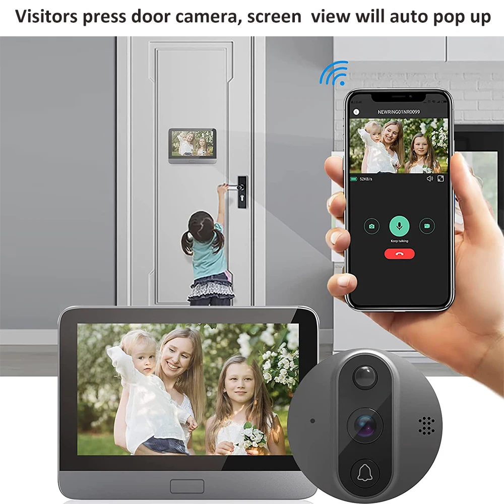 Smart Tuya 1080P WiFi Door Bell Eye Peephole Camera - Infrared PIR Motion Detection Alexa/Google Integration