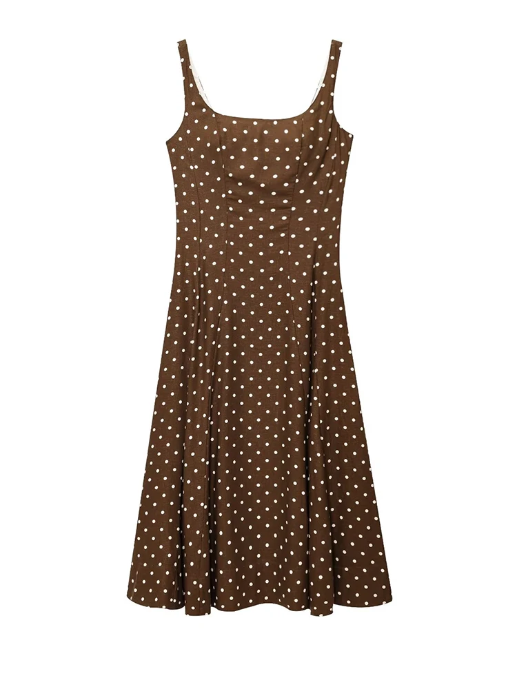 Robe Lindy Bop Marron à Pois - Sans Manches Avec Nœud - Taille US M - Neuf Avec étiquettes