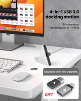 4 Ports USB 3.0 Docking Station 39inch Cable USB Hub 5Gbps LED Light USB &Type C Splitter Adapter for Laptop PC Keyboard Phone - Image 2