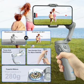 TOKQI M01 3-Axis Anti-Shake Handheld Gimbal Phone Stabilizer Foldable Holder Selfie Tripod with Fill Light for iPhone Smartphone 2