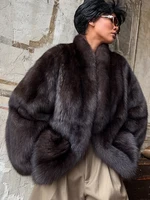 Solid Medium-length Fur Coat Women Elegant Lapel Hidden Button Loose Outerwear 2025 Winter New Office Lady Commute Overcoat 2