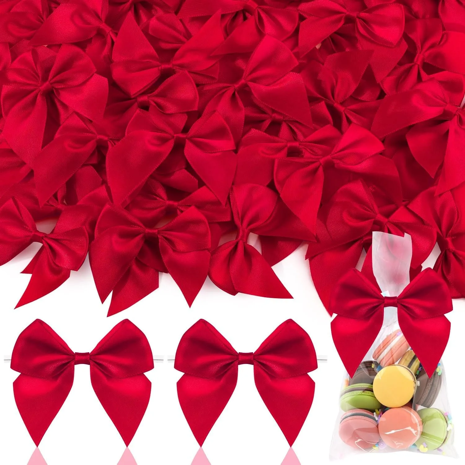 50 Stück Stoffschleifen für Geschenkverpackungen, Satinband-Schleifen für Kleidungsverzierungen, Stoffschleifen für Partydekoration oder Geschenkverpackungen – Detail 2