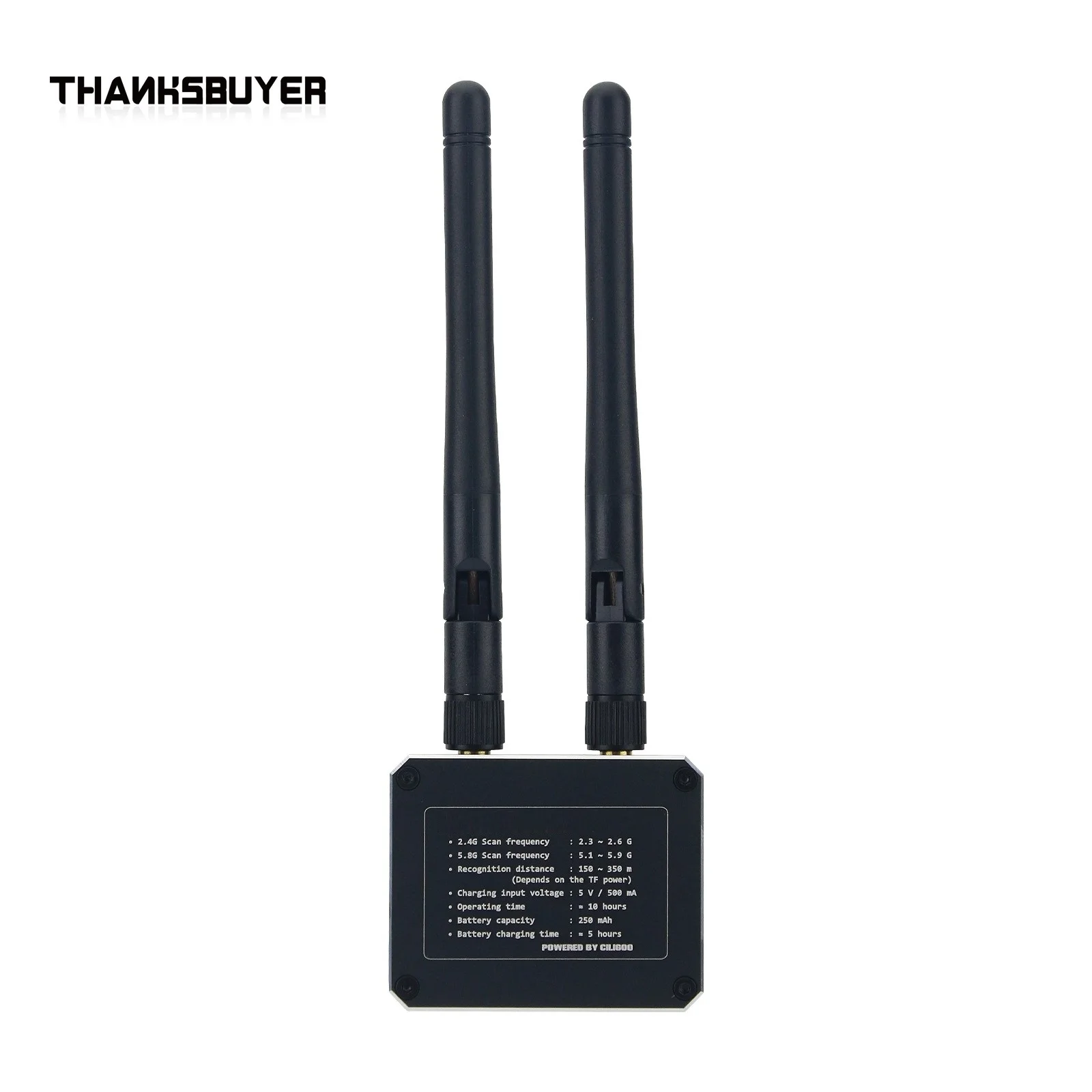 Détection de signal en cours sur le Scanner de Fréquence 2.4G/5.8G, avec antenne double bande dépliée.
