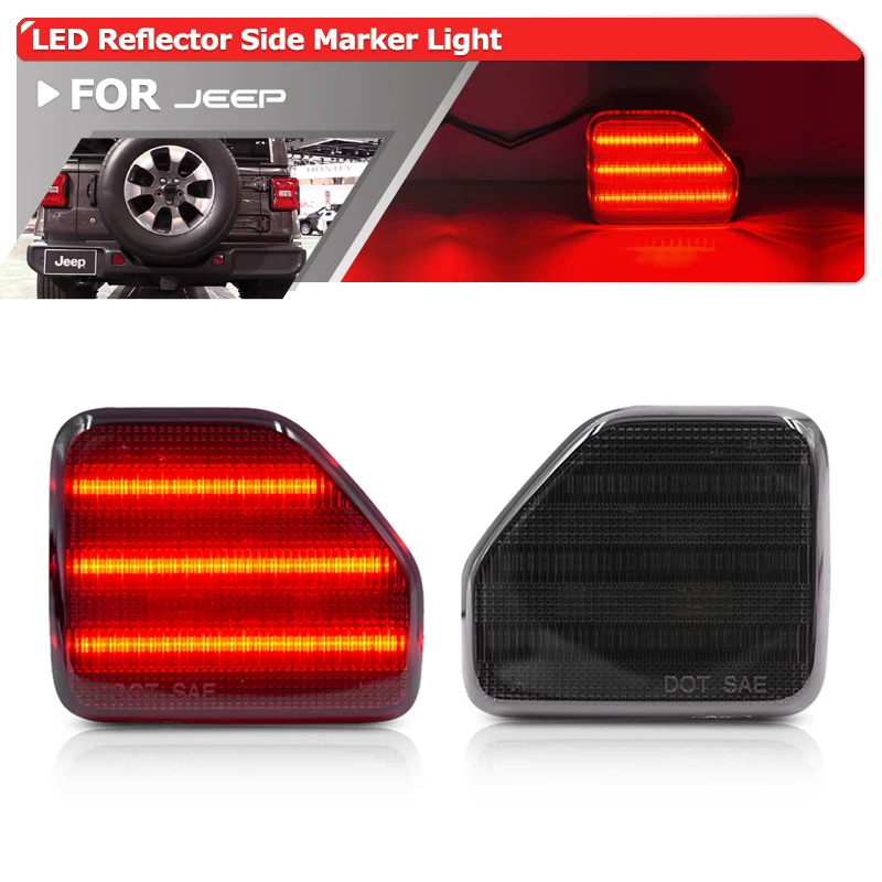 

2x Smoked Rear Bumper Led Reflector Light Red Tail Brake Lamp For Jeep Wrangler JL 2018- OEM:68281936AB 68281937AB