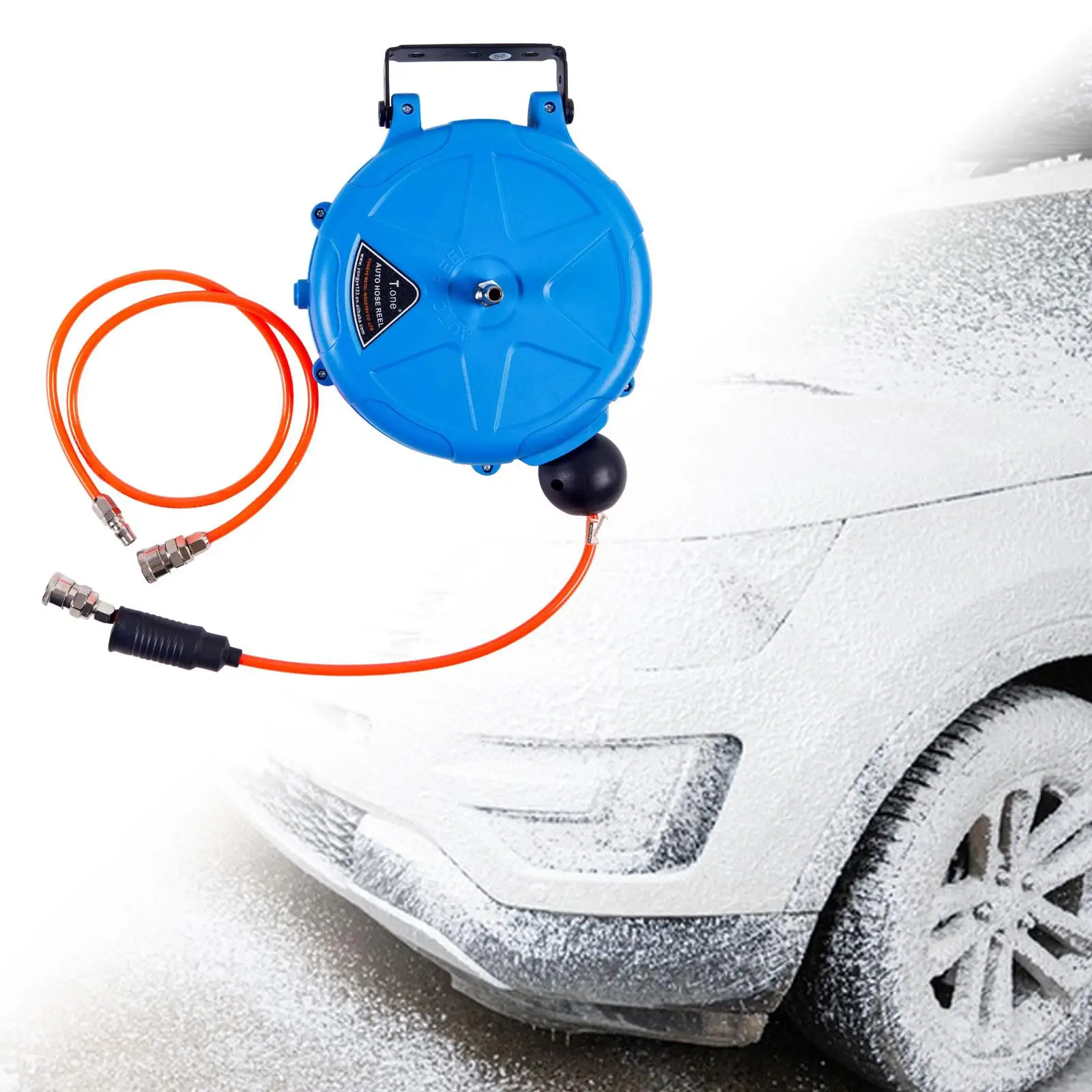 Automatic Retractable Air Hose Reel with 10M Air Hose Slow Retraction for Outdoor Car Washing Workshop Garage Garden Watering Garden Hose