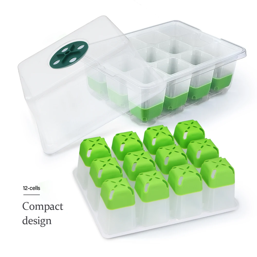 Seed Starter Tray with Transparent Cover & Adjustable Vents 12-Cell Flexible TPE for Seedling Transplanting Indoor Germination