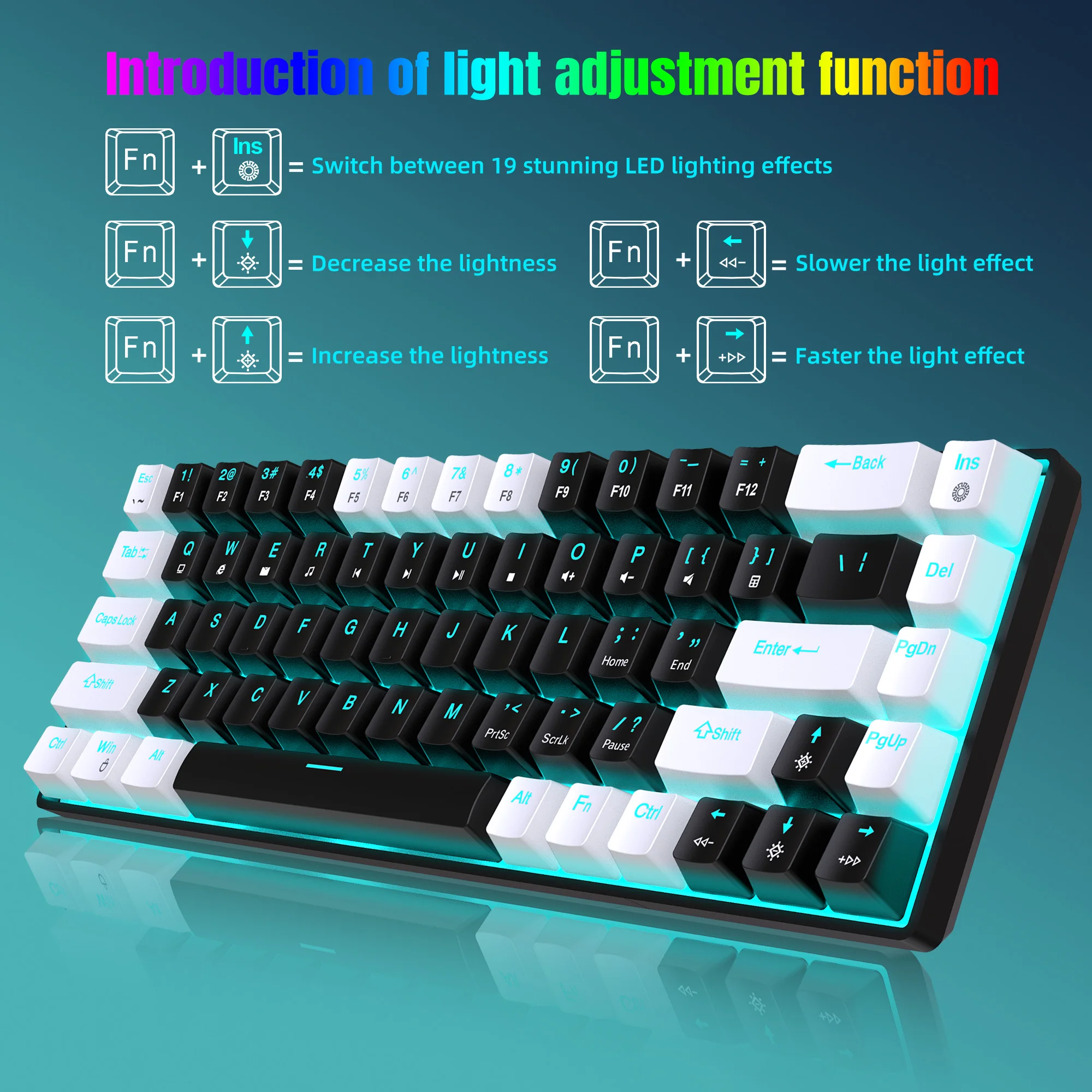 68 Keys Mechanical Keyboard Ergonomics RGB Backlit LED Hot