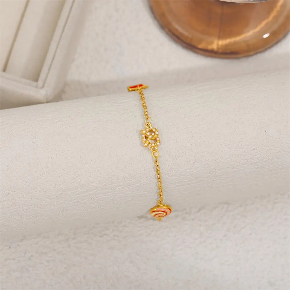 Delicate Candy Love Heart Chams Pendant Gold Color Chain Bracelets for Women Anti Allergic Metal Pearl Bangle Trend Hand Jewelry