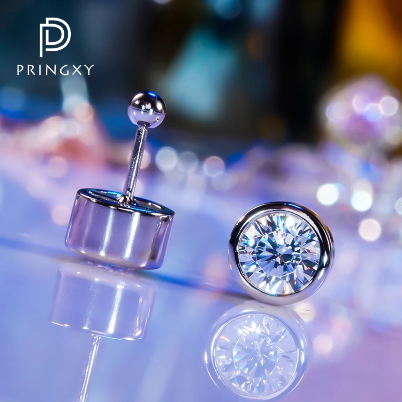 PRINGXY Round 925 Sterling Silver Zircon Diamond Stud Earrings Plated pt950 For Men And Women Fashion Sparkly Birthday Gift 2023