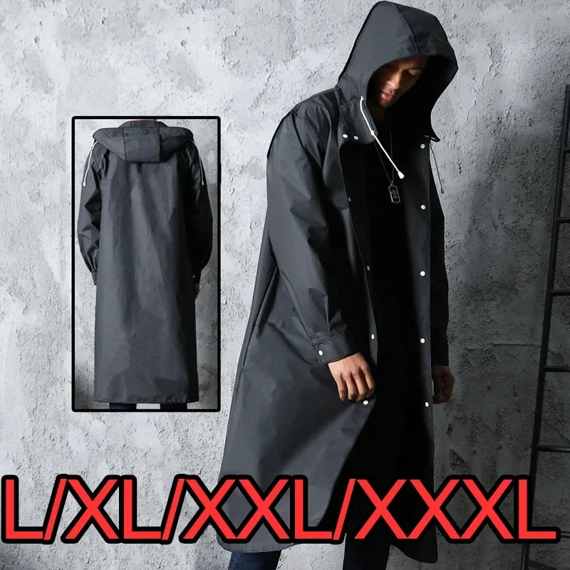 Waterproof Coats Black Fashion Adult Long Raincoat Ladies Men Hooded Outdoor Hiking Trip Fishing Mountaineering