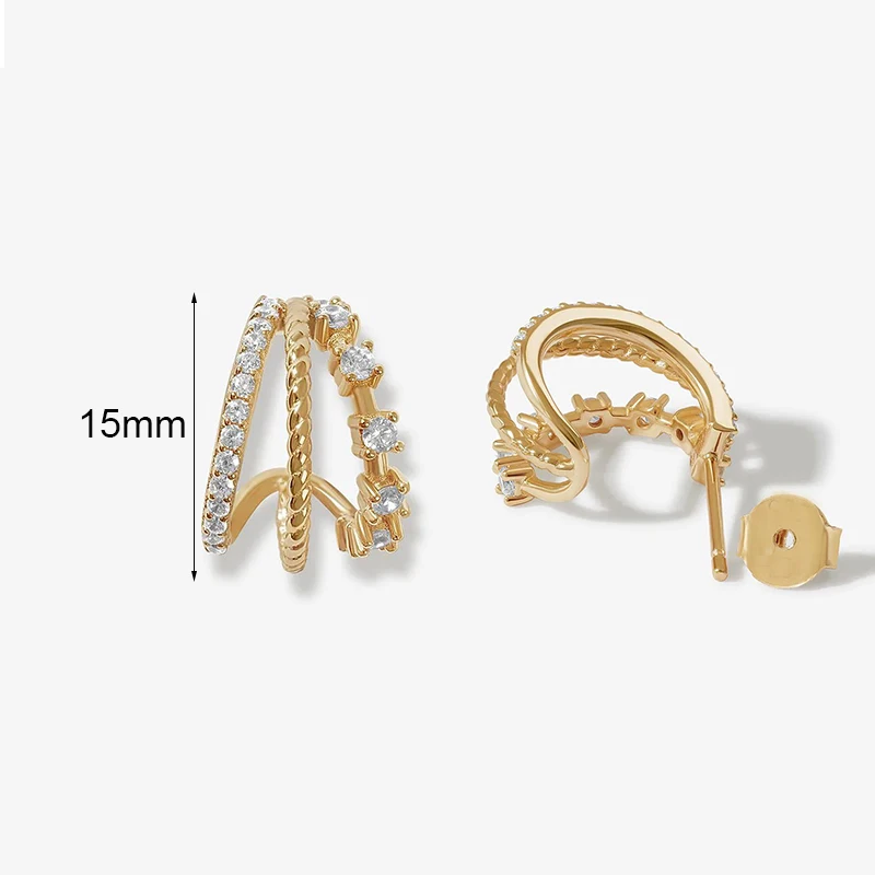 Crmya Classic Earrings for Women Zirconia Gold-plated Ear Cuff Stud Hoop Earrings Women Party Jewelry Accessories Wholesale - Image 3