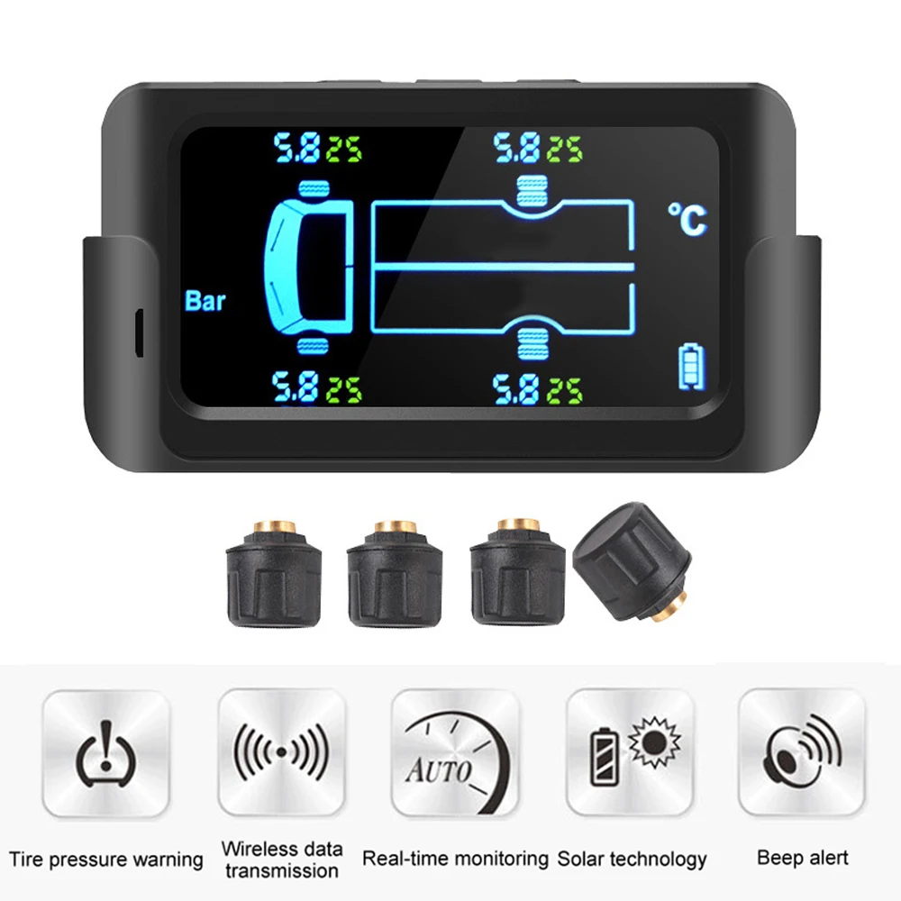 Solar TPMS 4 Sensors Truck Tire Pressure Monitoring System Tyre Diagnostic On Board Computer Trailer Bus Van RV Auto Accessories car tire pressure monitor car tire pressure sensor