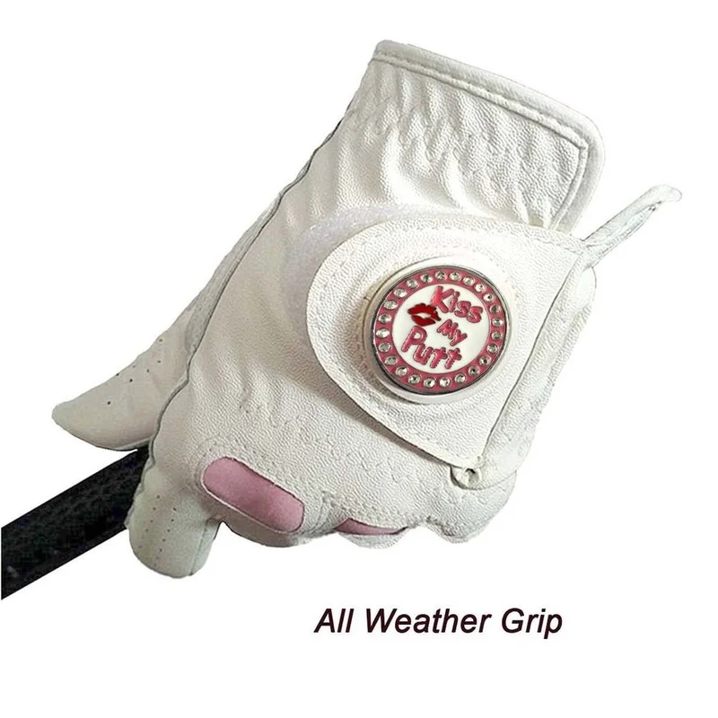 2 Pcs Cabretta Leather Golf Gloves Women with Bling Ball Marker Extra Grip Left Right Hand Pink Fit Ladies Girls Golfer 4