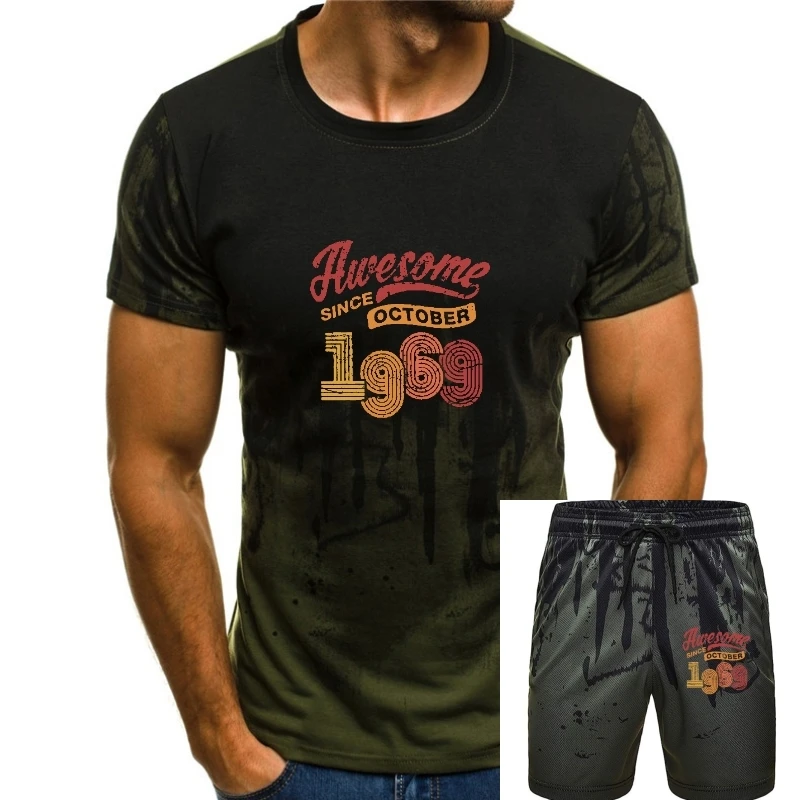 

Man's Awesome Since October 1969 Shirt Vintage 49th Birthday T-Shirts Funny Short Sleeved Cotton Tee Shirt Men T Shirts