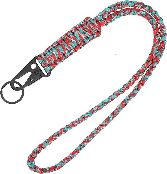 Bunter Schlüsselanhänger für Notfall-Überleben, Wandern, geflochtener Paracord-Karabiner, multifunktionales taktisches Schlüsselband-Zubehör – Detail 3
