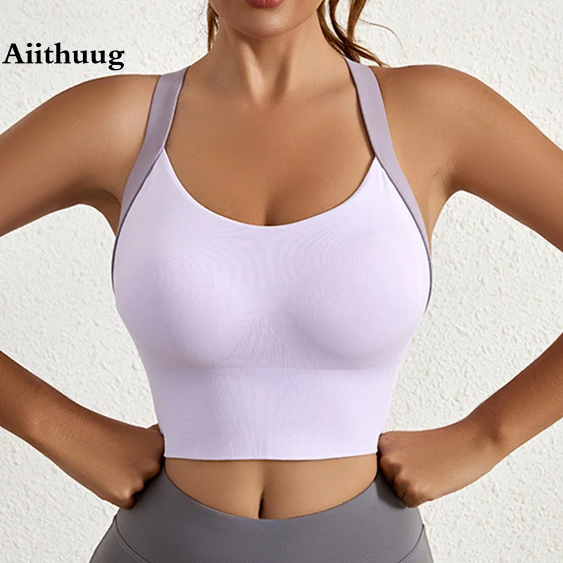 Aiithuug Yoga Bra Crisscross Back Gym Bra Fitness Workout Reggiseni Golf Bras Bounce Control Sport Top Elastico Golf Crop Gym Tops